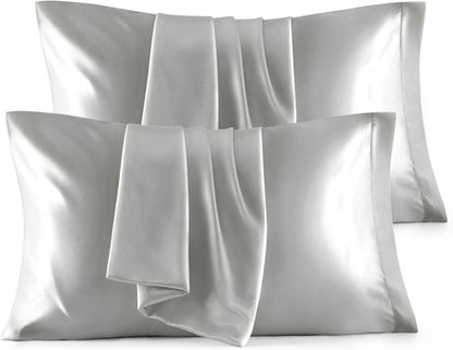 Bedsure Satin Pillowcase - Silky Silver Grey Pillowcases for Hair & Skin | Queen Size 20x30 Inches, Set of 4