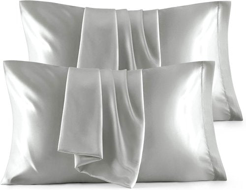 Bedsure King Size Satin Pillowcase Set - Silver Grey 20x36 Inch Covers for Hair & Skin Care