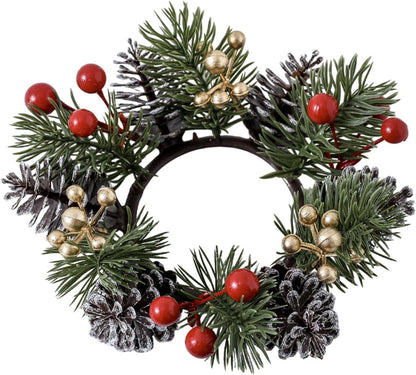 Regine Switzerland Christmas Candle Rings - Elegant Gold & Red Floral Design | 2-Piece Set for Holiday Decor