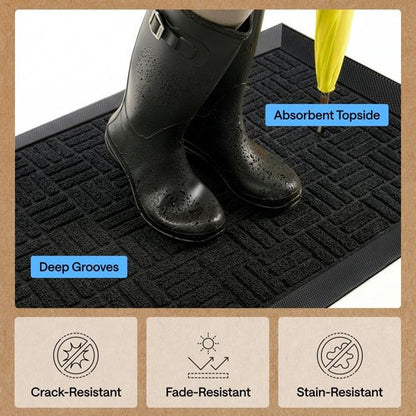 GORILLA GRIP 100% Waterproof All-Season WeatherMAX Doormat US Designed Natural Rubber, Stain and Fade Resistant, Low Profile Indoor Outdoor Door Mats, Easy Clean Patio Mat, 29x17, Black Maze
