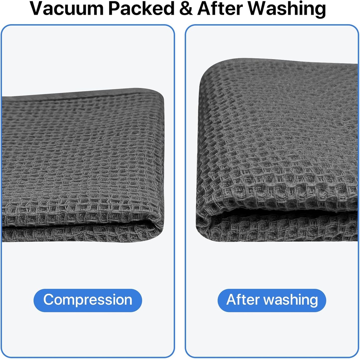 Skiennix 100% Cotton Waffle Weave Kitchen Towels - Ultra Soft & Absorbent 8 Pack | Quick Drying, Dark Grey, 12x12 Inches