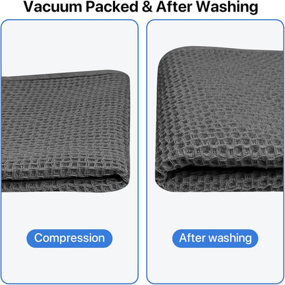 Skiennix 100% Cotton Waffle Weave Kitchen Towels - Ultra Soft & Absorbent 8 Pack | Quick Drying, Dark Grey, 12x12 Inches