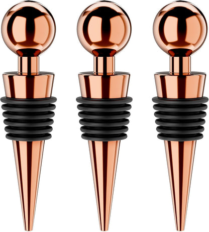 Wine Stoppers for Wine Bottles 3Pcs Vacuum Wine Bottle Stopper with Silicone Reusable Wine Corks, Leak proof Keep Fresh Suitable for Standard (Goldrose, 3 Pack)