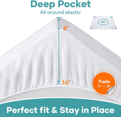 OhGeni Waterproof Mattress Protector - Twin Size Fitted Sheet, Hypoallergenic & Noiseless, 2 Pack