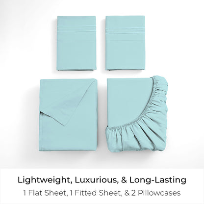 Mellanni Full Sheets Set - 4 PC Iconic Collection Bedding - Hotel Luxury, Extra Soft, Cooling Bed Sheets - Wrinkle, Fade, Stain Resistant (Full, Aqua)