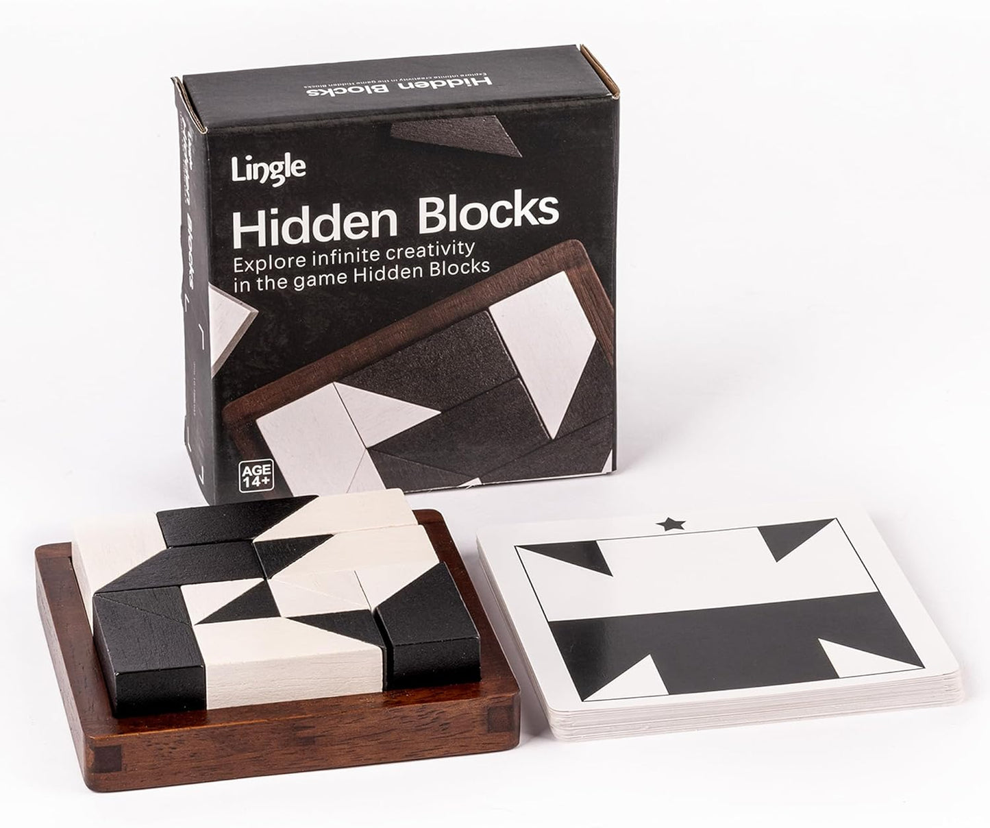 Wooden Hidden Blocks Puzzle Game - 80 Brain Challenges with Solid Wood Box | 3D Logic & Spatial Thinking Toy