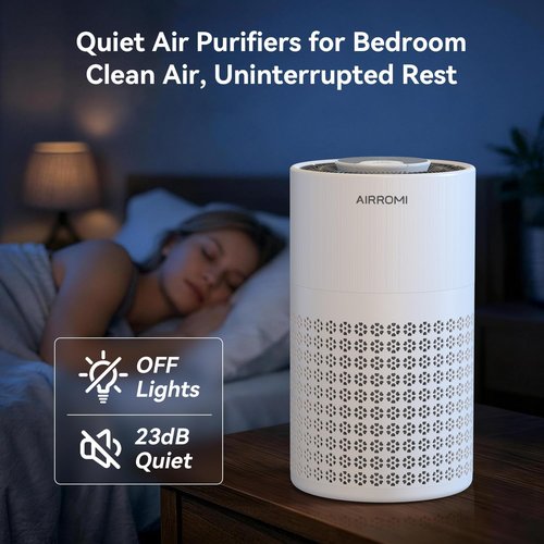 AIRROMI Air Purifier - HEPA 3-in-1 Filter for Bedroom | Covers Up to 990 Ft² - Quiet 360° Air Cleaner in White