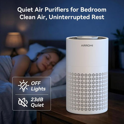 AIRROMI Air Purifier - HEPA 3-in-1 Filter for Bedroom | Covers Up to 990 Ft² - Quiet 360° Air Cleaner in White