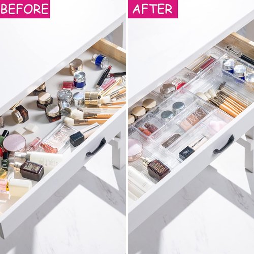 DCA Clear Plastic Drawer Organizer Tray - 25 PCS Bathroom & Kitchen Storage Bins for Makeup, Jewelry, Office