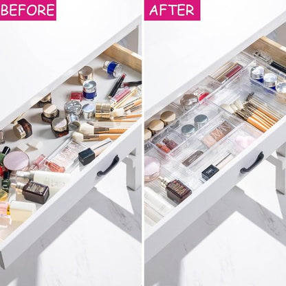 DCA Clear Plastic Drawer Organizer Tray - 25 PCS Bathroom & Kitchen Storage Bins for Makeup, Jewelry, Office