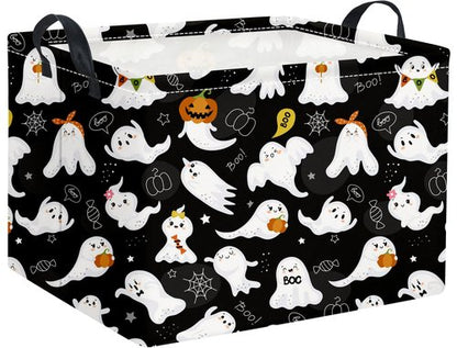 HIYAGON Rectangular Halloween Basket for Boys and Girls Kids Trick or Treat Pumpkin Basket for Halloween Parties Cute Storage Bin Organizer Box Room Decor(Black ghost)