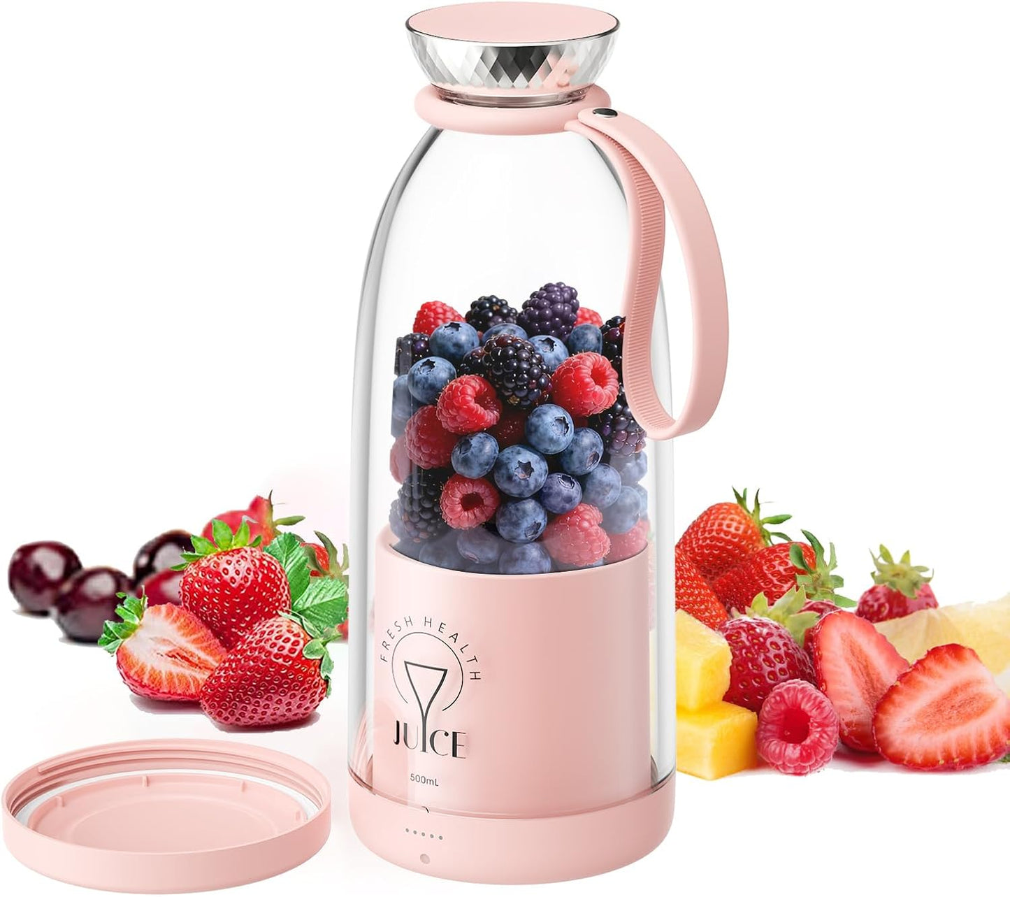Skiennix Portable Blender - Personal Smoothie Maker with 6 Blades | 17 oz Rechargeable Juicer Cup (Pink)