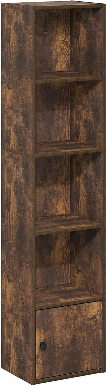 Furinno LUDER 5-Tier Bookshelf - Open Shelf Design with Door Cabinet | Amber Pine, Ideal for Home Organization