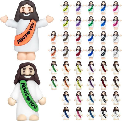 Keway Mini Jesus Figurines - 44 PCS Rubber Pocket Figures for Easter, Baptism Gifts & Sunday School | 11 Colors, 2 Styles
