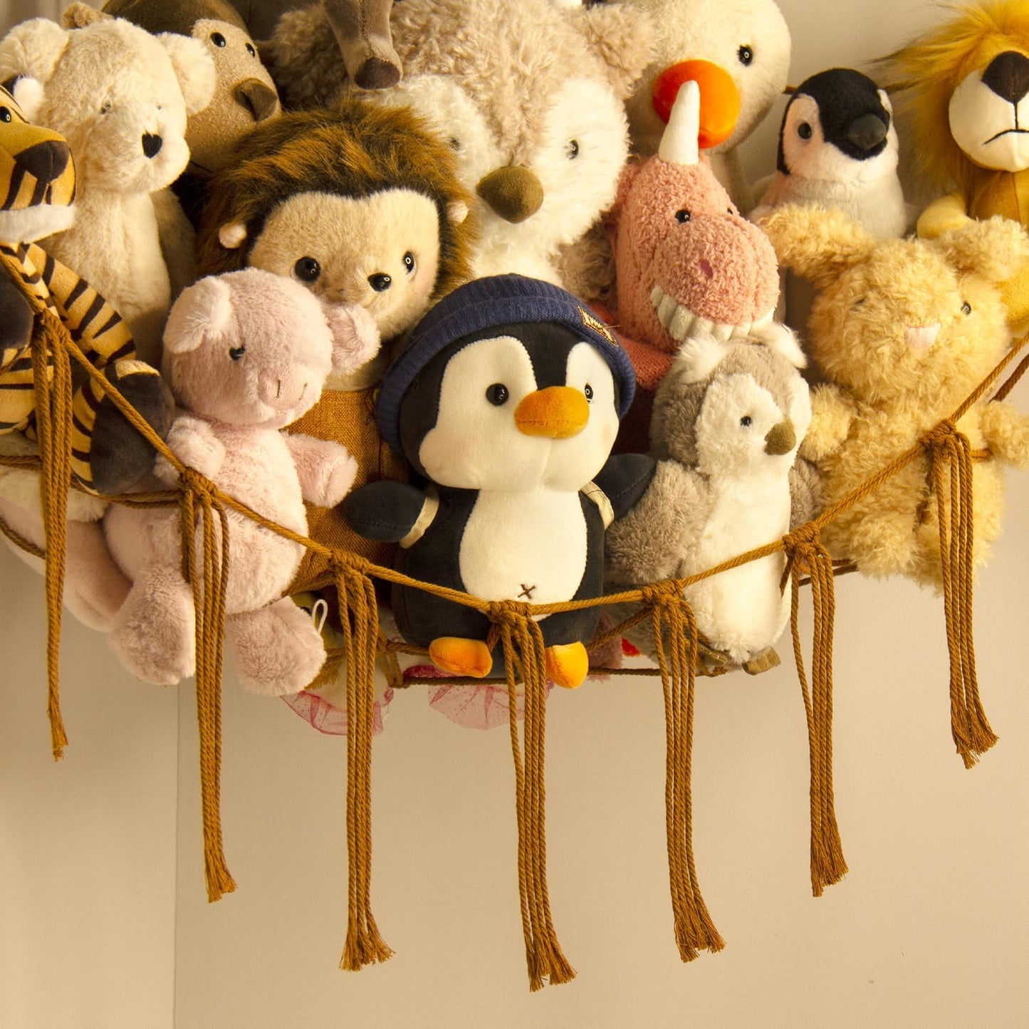 Mirolam Stuffed Animal Hammock - Large Plush Toy Storage Organizer for Bedroom & Nursery Decor - Caramel
