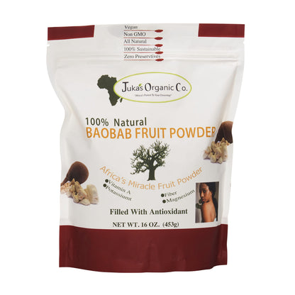 Baobab Powder by Juka’s Organic Co. (100% Unprocessed, Authentic, Organic, Naturally Dried, Very Clean & Fresh from West Africa) 16oz