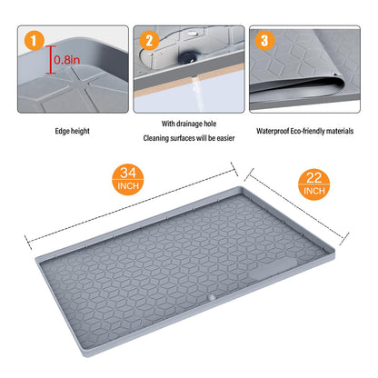 Under Sink Mat for Kitchen Waterproof, 34" x 22" Silicone Under Sink Tray with Drain Hole, Sink Protectors for Kitchen Cabinet Liner, Up to 3.3 Gallons Liquid Drip Tray (Grey, 34'' x 22'')