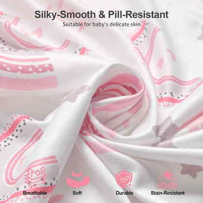 Skiennix Baby Crib Sheets - 2 Pack Soft Microfiber for Standard Crib | Pink Rainbow & Pink, 28x52x8in
