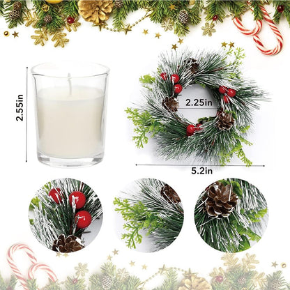Regine Switzerland Christmas Candle Ring Set - 4 Pcs Votive Candles with Red Berry & Pinecone | Holiday Table Centerpiece Decor