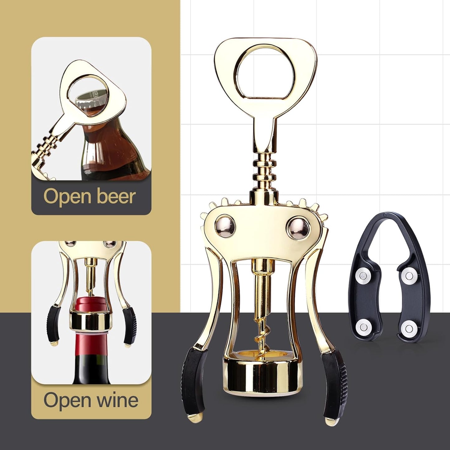 Wine Opener, Zinc Alloy Premium Wing Corkscrew Wine Bottle Opener with Multifunctional Bottles Opener, Upgrade