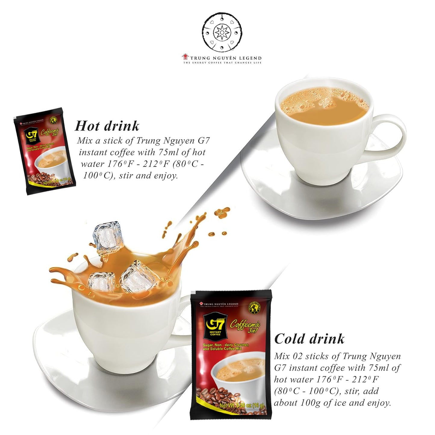 Trung Nguyen G7 Instant Coffee - 3-in-1 Vietnamese Blend with Creamer & Sugar | 50 Sachets