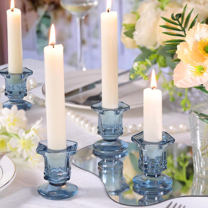 Regine Switzerland Blue Glass Candlestick Holders - 12 Pcs Crystal Taper Candle Holders for Weddings & Home Decor