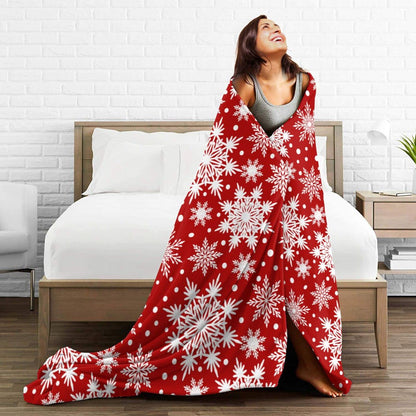 Perinsto Winter Snowflakes Red Throw Blanket Ultra Soft Warm All Season Christmas Decorative Fleece Blankets for Bed Chair Car Sofa Couch Bedroom 80"X60"