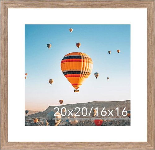 JCJMY 20x20 Picture Frame - Rustic Brown Wall Hanging Display with 16x16 Mat & Shatter Resistant Plexiglass