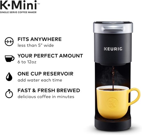 Keurig K-Mini Single-Serve Coffee Maker - Compact Design with Standalone Milk Frother | Black
