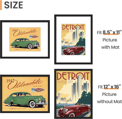 Upsimples 12x16 Picture Frame Set of 5 - Versatile Wall Gallery Frames for 8.5x11 or 12x16 Photos - Black