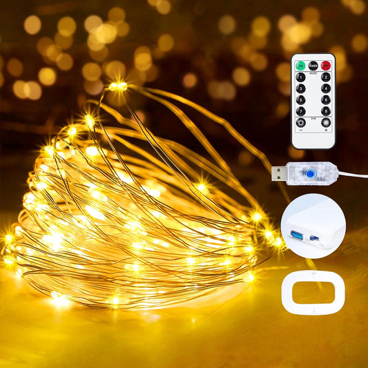Skiennix Fairy String Lights - 16ft 50 LED Copper Twinkle Lights with Remote & Timer | Waterproof for Indoor & Outdoor Decor
