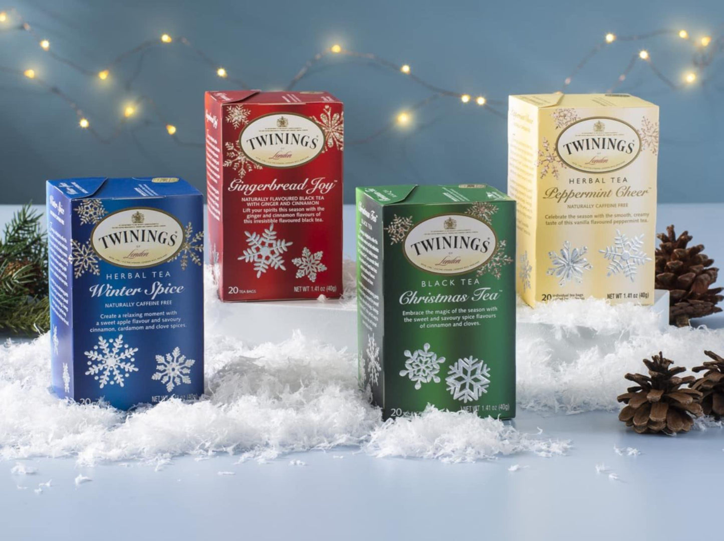 Twinings Black & Herbal Tea Collection (48 Count) Four Seasonal Winter Flavors with By The Cup Honey Sticks