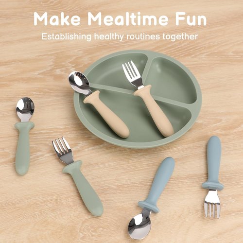 Eascrozn Toddler Utensils - 6 Pack Kids Silverware Set with Silicone Handles | Safe Stainless Steel Forks & Spoons