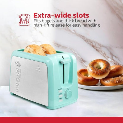 Holstein Housewares 2-Slice Toaster - Extra-Wide Slots, 7 Browning Settings, Compact Stainless Steel, Mint
