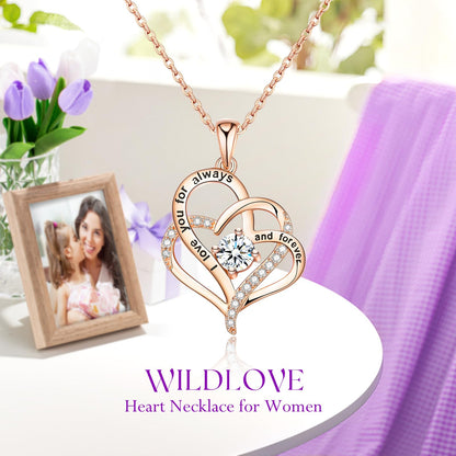 WILDLOVE Forever Real Rose with Heart Necklace, Preserved Flowers Gifts for Mom, Wife and Girlfriend on Christmas, Valentine's Day, Mother's Day, Birthday for Women Her - Purple