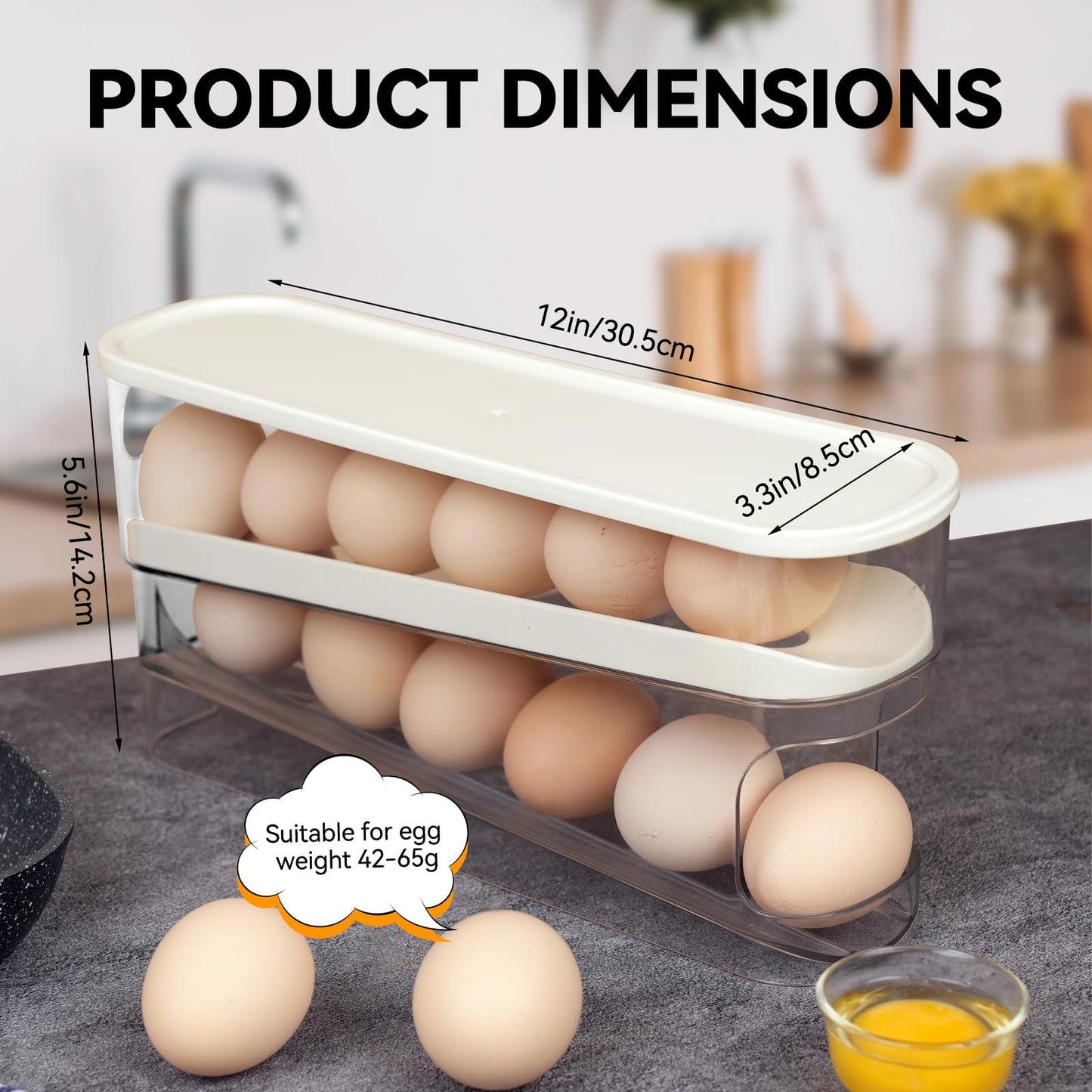 Egg Holder For Fridge With Lid - Auto Roll Down Egg Dispenser For Refrigerator Storage Organizer Space Saving Egg - Easy Access 2 Tier Egg Storage Rack (1 pcs)