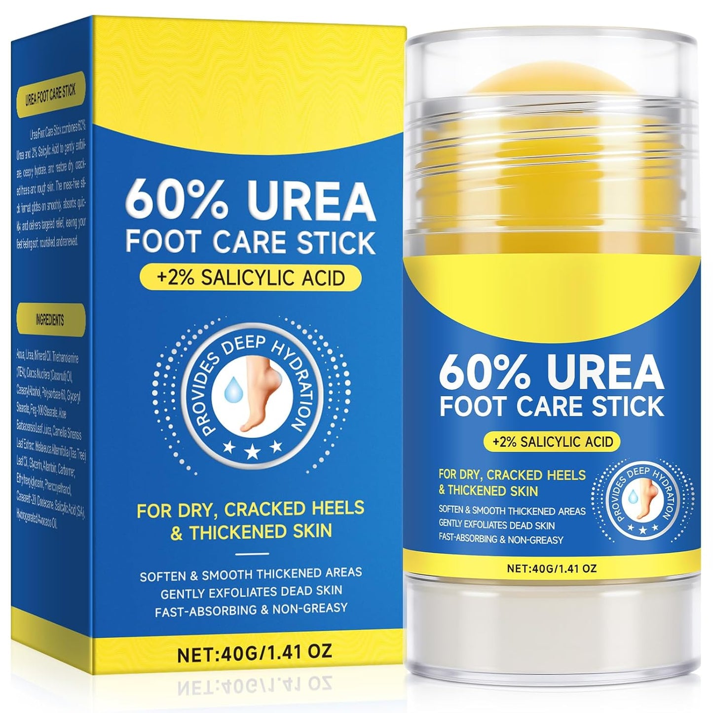 Skiennix Urea Cream Stick - Maximum Strength 60% Urea & 2% Salicylic Acid for Dry Cracked Skin | 1.4oz