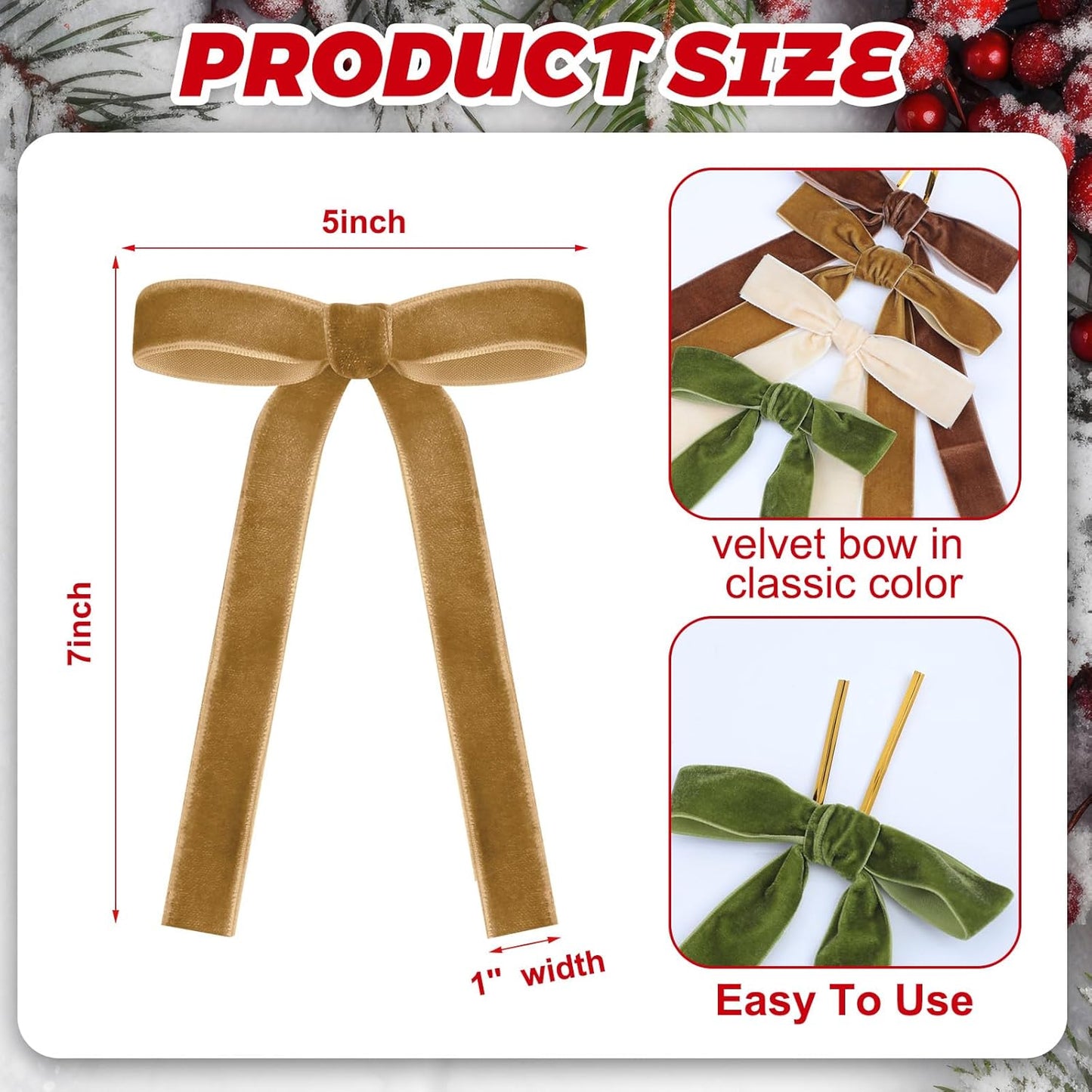 Skiennix 24 Pcs Velvet Bows - Vintage Ribbon Bows for Christmas Tree & Crafts | 5x7 Inch, Brown, Khaki, Beige, Moss Green