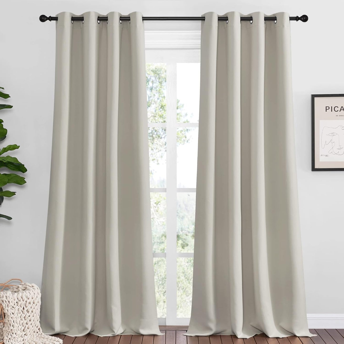 NICETOWN Natural Room Darkening Curtains - 96" Long | Total Privacy Drape Panels for Boho Farmhouse Decor (Set of 2, 55" Wide)