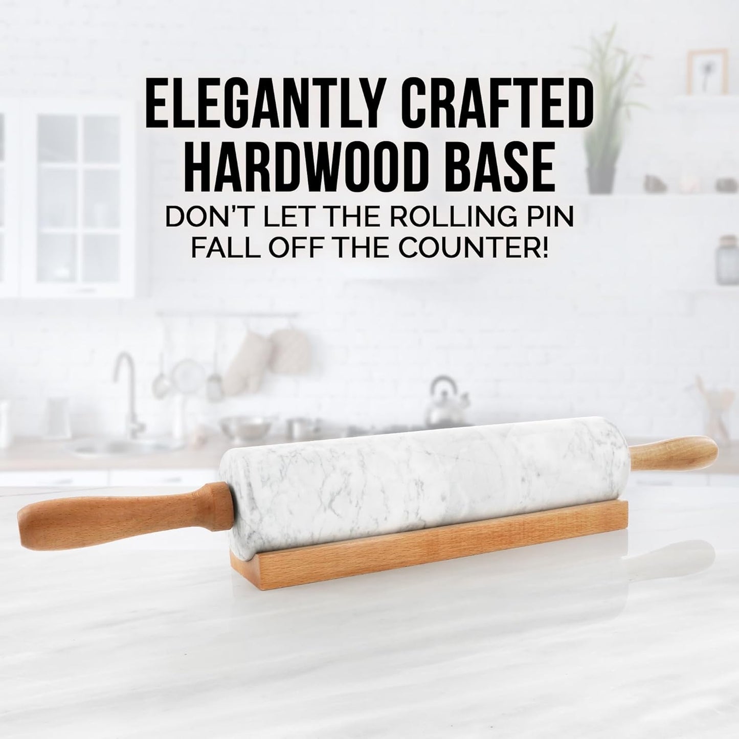 Zulay Kitchen 17-Inch Marble Rolling Pin With Stand - Non-Stick Polished Marble Roller For Baking Pastries, Bread & Pizza