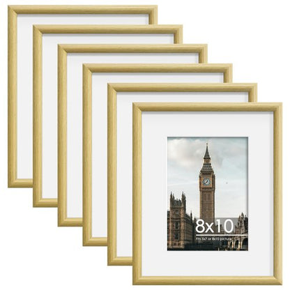 Wiscet 8x10 Picture Frame Set of 6, Display Pictures 5x7 with Mat or 8 x 10 Without Mat, Photo Frame for Wall Mounting or Tabletop Display, Natural