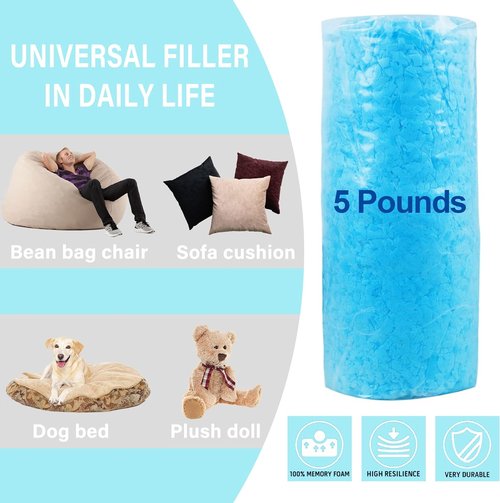 **DR.DUDU Shredded Memory Foam Filling - 5lbs Soft Pillow Stuffing for Bean Bags, Dog Beds & Crafts (Blue)**