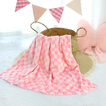 Skiennix Baby Blanket - Double Layer Toddler Crib Blanket with Dotted Backing | Pink Checkered, 30x40 Inches