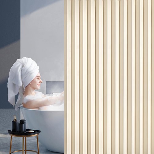 South to East Waterproof Shower Curtain for Bathroom, Folding Fabric Shower Curtain with Magnets, No Liner Required, 72x72 Inch Heavy Duty Thick Magnetic Shower Curtains, Stainless Steel Hooks, Beige