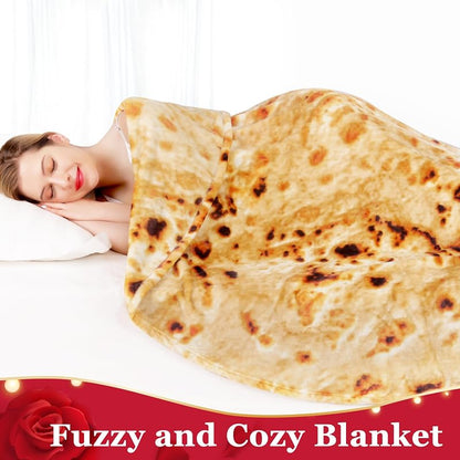 Tan 71 Inch Burritos Throw Blanket - Realistic Tortilla Food Blanket, 285 GSM Flannel, Double-Sided