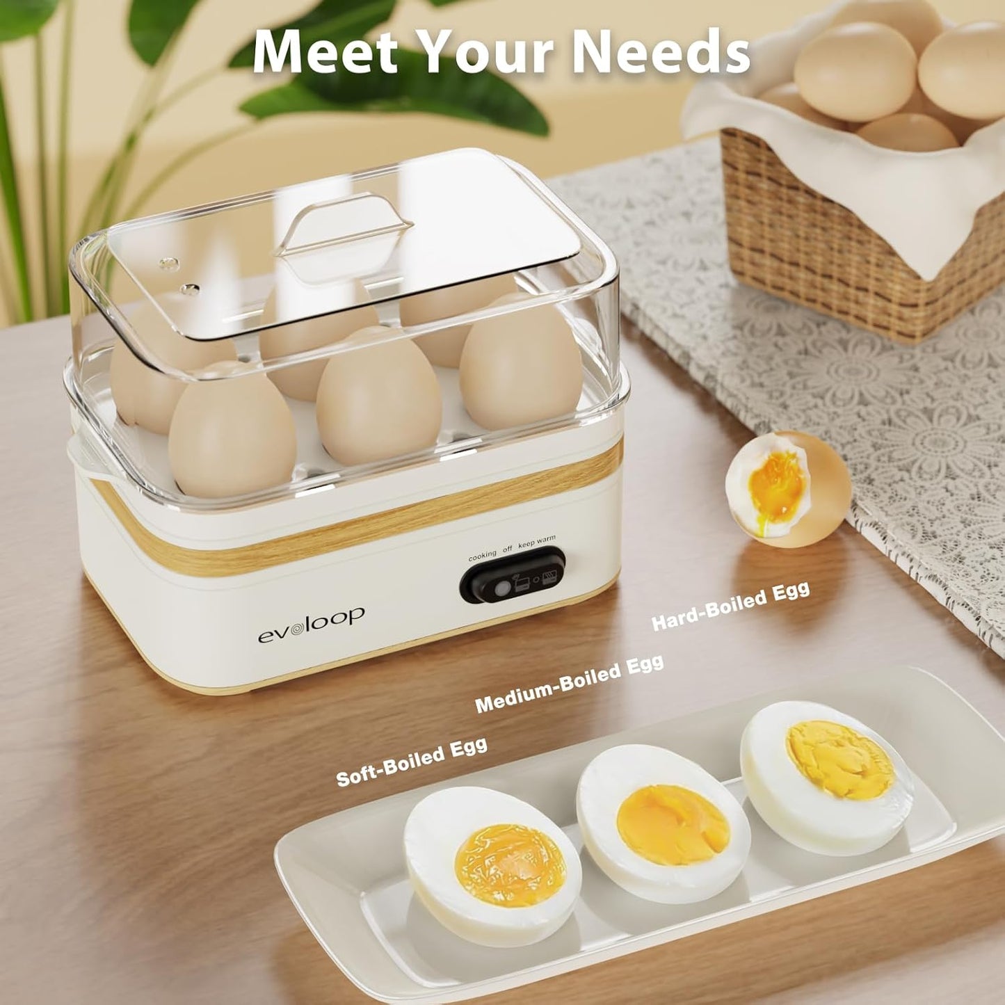 Rapid Egg Cooker - Electric 6-Egg Capacity | Soft, Medium, Hard Boiled & Omelet Maker, BPA-Free - White