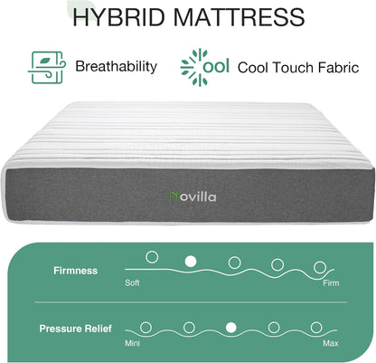 Novilla 12 Inch Queen Mattress - Advanced Cooling Gel Memory Foam & Charcoal Support Layer for Medium-Firm Comfort