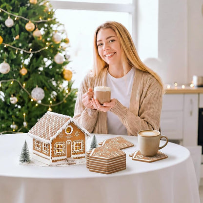 Dingion Absorbent Coasters with Cork Base - Gingerbread House (12 Pcs) Variation of THIS listing