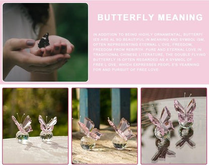 Kanpura Crystal Butterfly Figurines - Elegant Glass Statues with Clear Ball Base | 2 Pcs Set in Pink