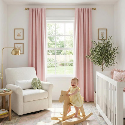 Skiennix 100% Blackout Linen Curtains - Thermal Insulated Drapes for Bedroom | 90" Long, Baby Pink, 2 Panels Set
